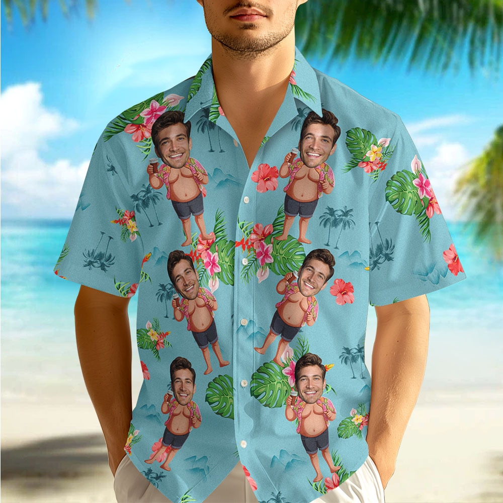 Camisas Hawaianas Personalizadas Con Foto Y Cara Divertida Bailando Hula. Regalo Para Hombres. - miscalcetinescaramx
