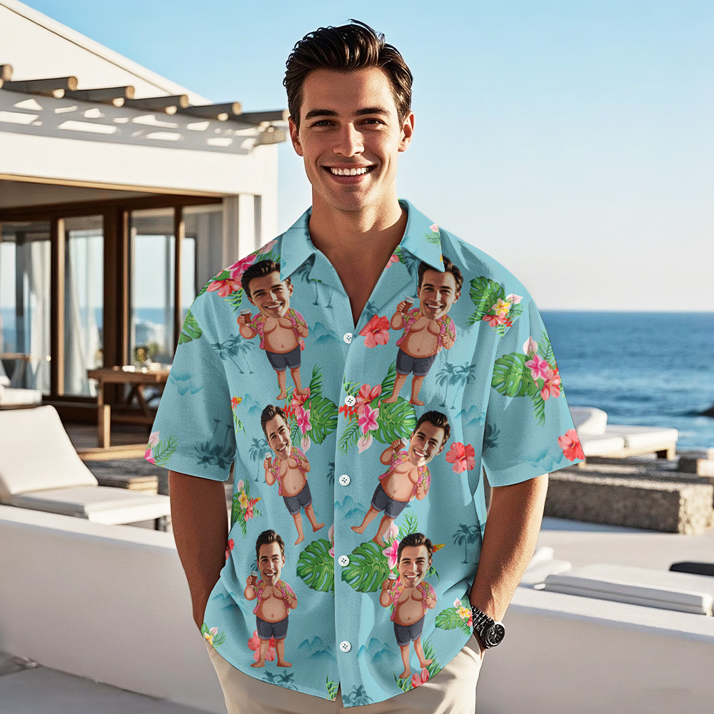 Camisas Hawaianas Personalizadas Con Foto Y Cara Divertida Bailando Hula. Regalo Para Hombres. - miscalcetinescaramx
