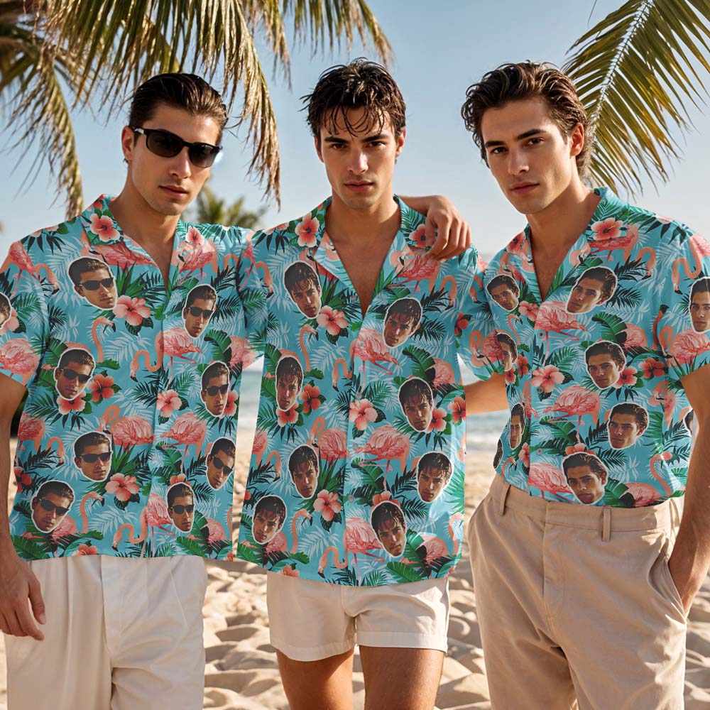 Camisa Hawaiana Personalizada Con Foto De Flamenco, Camisa Hawaiana, Camisas Divertidas Para Fiestas De Vacaciones