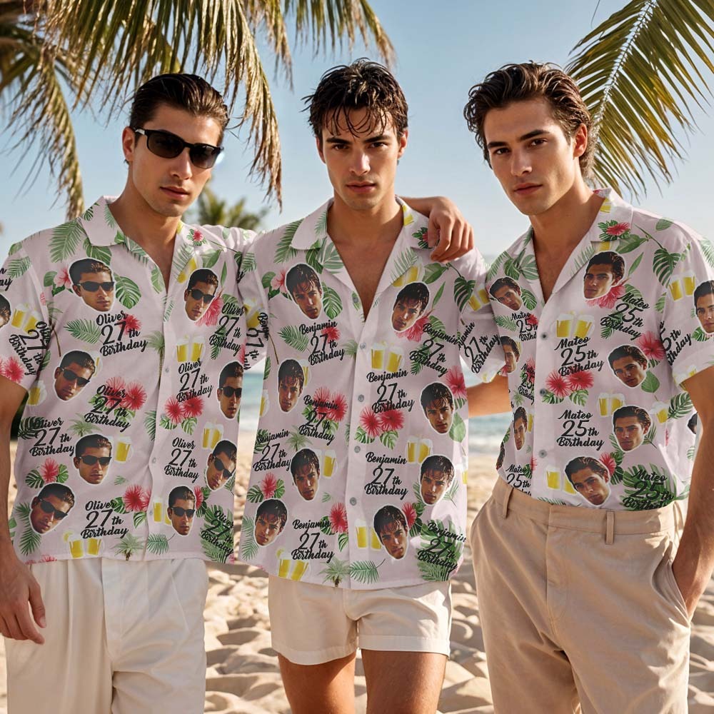 Camisa Hawaiana De Cumpleaños Personalizada, Camisa Azul Con Nombre De Cara Personalizado Para Fiesta De Cumpleaños De Verano, Camisa Hawaiana De Cumpleaños Aloha, Regalo De Cumpleaños - miscalcetinescaramx