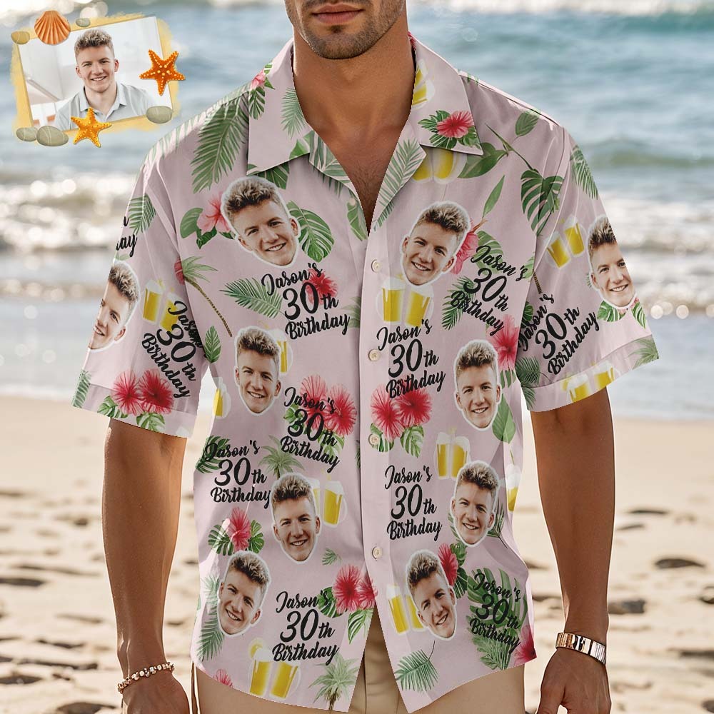 Camisa Hawaiana De Cumpleaños Personalizada, Camisa Azul Con Nombre De Cara Personalizado Para Fiesta De Cumpleaños De Verano, Camisa Hawaiana De Cumpleaños Aloha, Regalo De Cumpleaños - miscalcetinescaramx