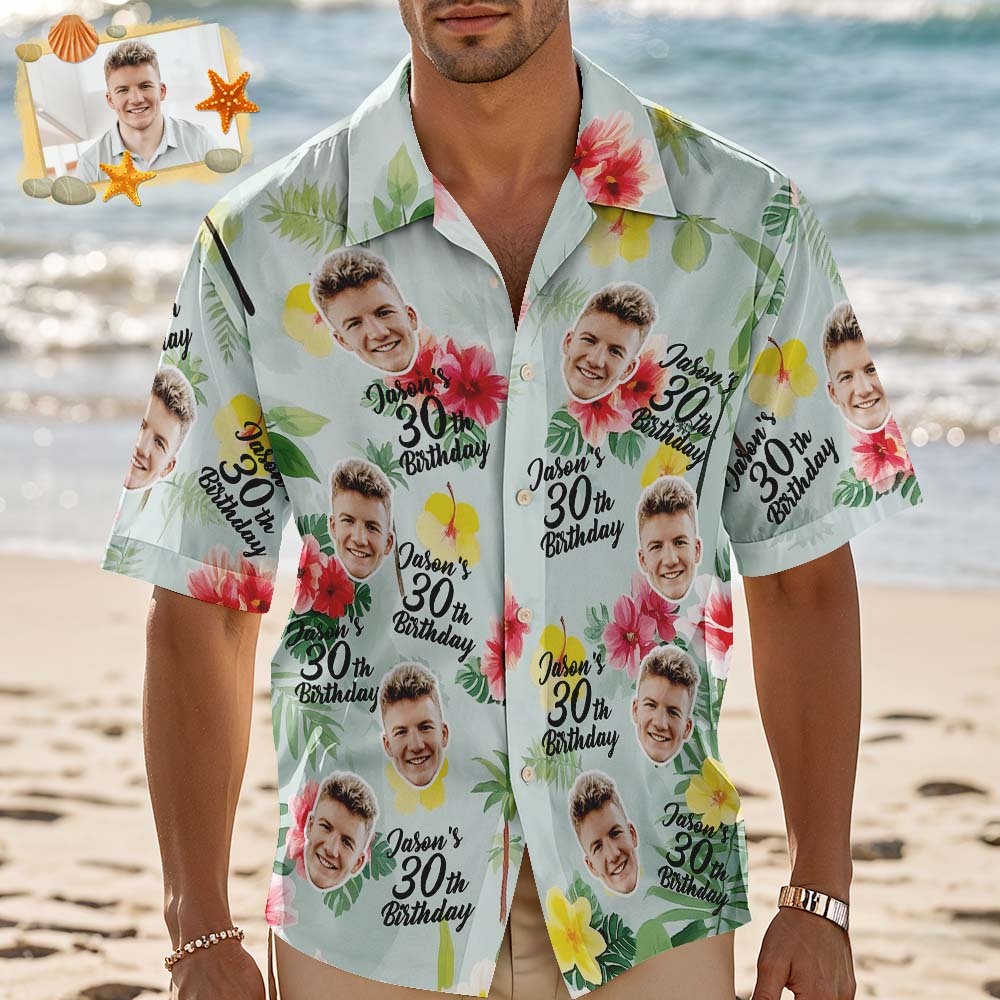 Camisa Hawaiana De Cumpleaños Personalizada, Camisa Azul Con Nombre De Cara Personalizado Para Fiesta De Cumpleaños De Verano, Camisa Hawaiana De Cumpleaños Aloha, Regalo De Cumpleaños - miscalcetinescaramx