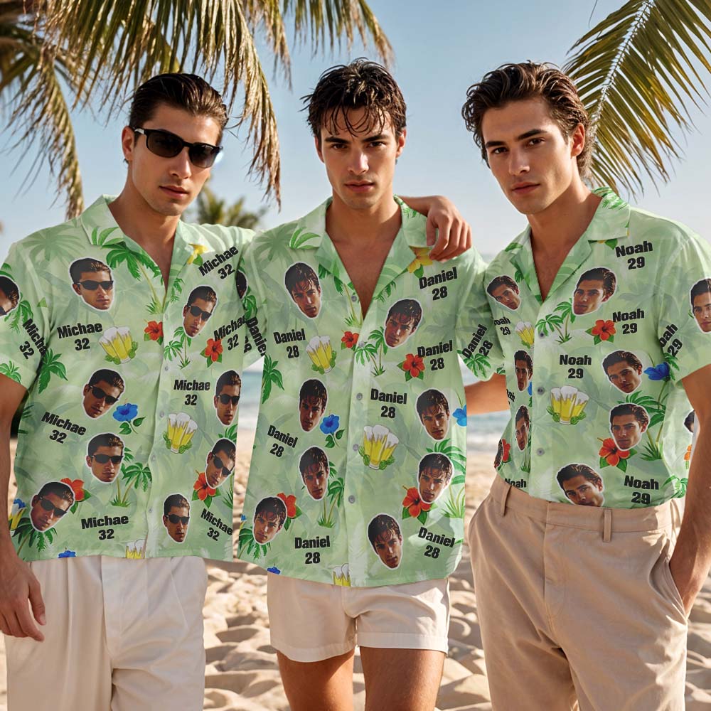 Camisa Hawaiana Con Foto Personalizada Para Cumpleaños, Camisa Hawaiana Tropical Aloha Con Cara Y Nombre, Regalo De Vacaciones De Verano