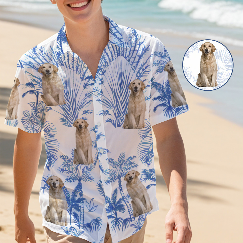 Camisa Hawaiana Personalizada Con Hojas De Hawái Para Amantes De Los Perros Camisa Hawaiana Personalizada Con Imagen De Perro - miscalcetinescaramx