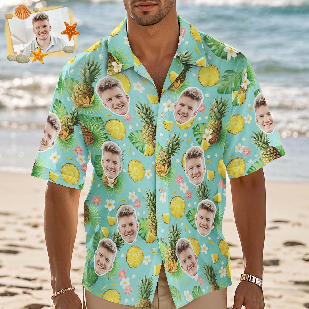 Camisa Hawaiana Personalizada, Camisa Verde Piña, Camisa Hawaiana Con Foto Personalizada, Camisas Divertidas Para Fiestas De Vacaciones - miscalcetinescaramx