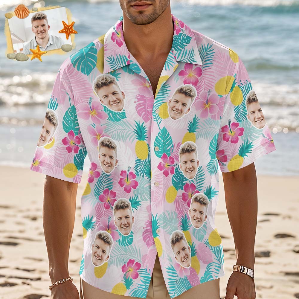 Camisa Hawaiana Personalizada Con Flores Rosas, Camisa Hawaiana Con Foto Personalizada, Camisas Divertidas Para Fiestas De Vacaciones - miscalcetinescaramx