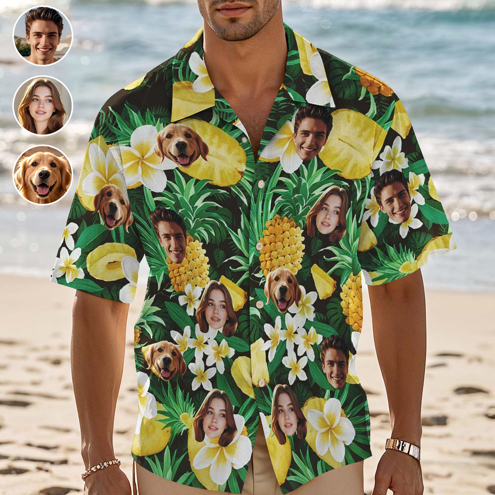 Camisa Hawaiana Personalizada Con Foto Personalizada De Piña Amarilla, Regalo Divertido - miscalcetinescaramx