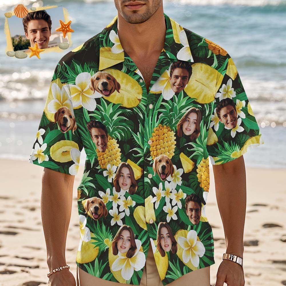 Camisa Hawaiana Personalizada Con Foto Personalizada De Piña Amarilla, Regalo Divertido - miscalcetinescaramx