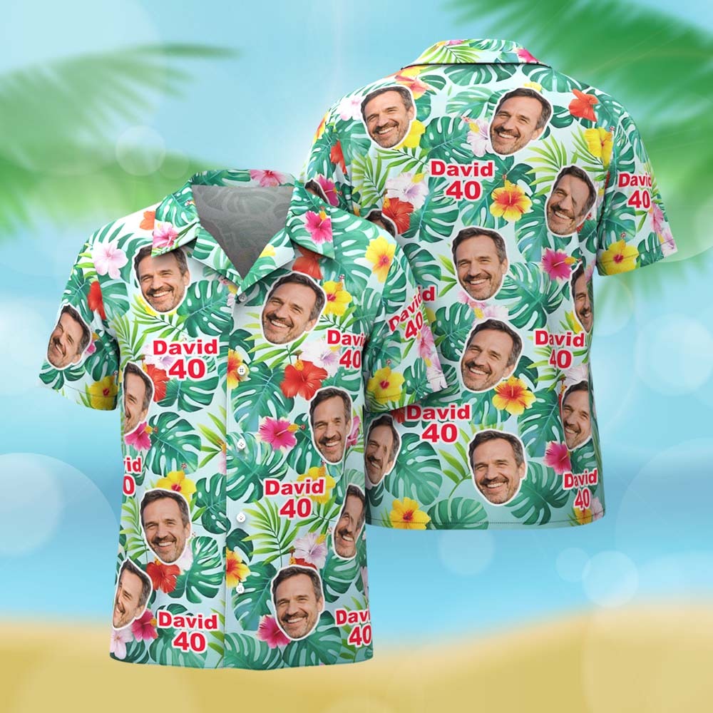 Camisa Hawaiana Personalizada Con Hojas Tropicales, Camisa Hawaiana Personalizada Con Foto Personalizada, Regalo Para Fiesta De Cumpleaños - miscalcetinescaramx