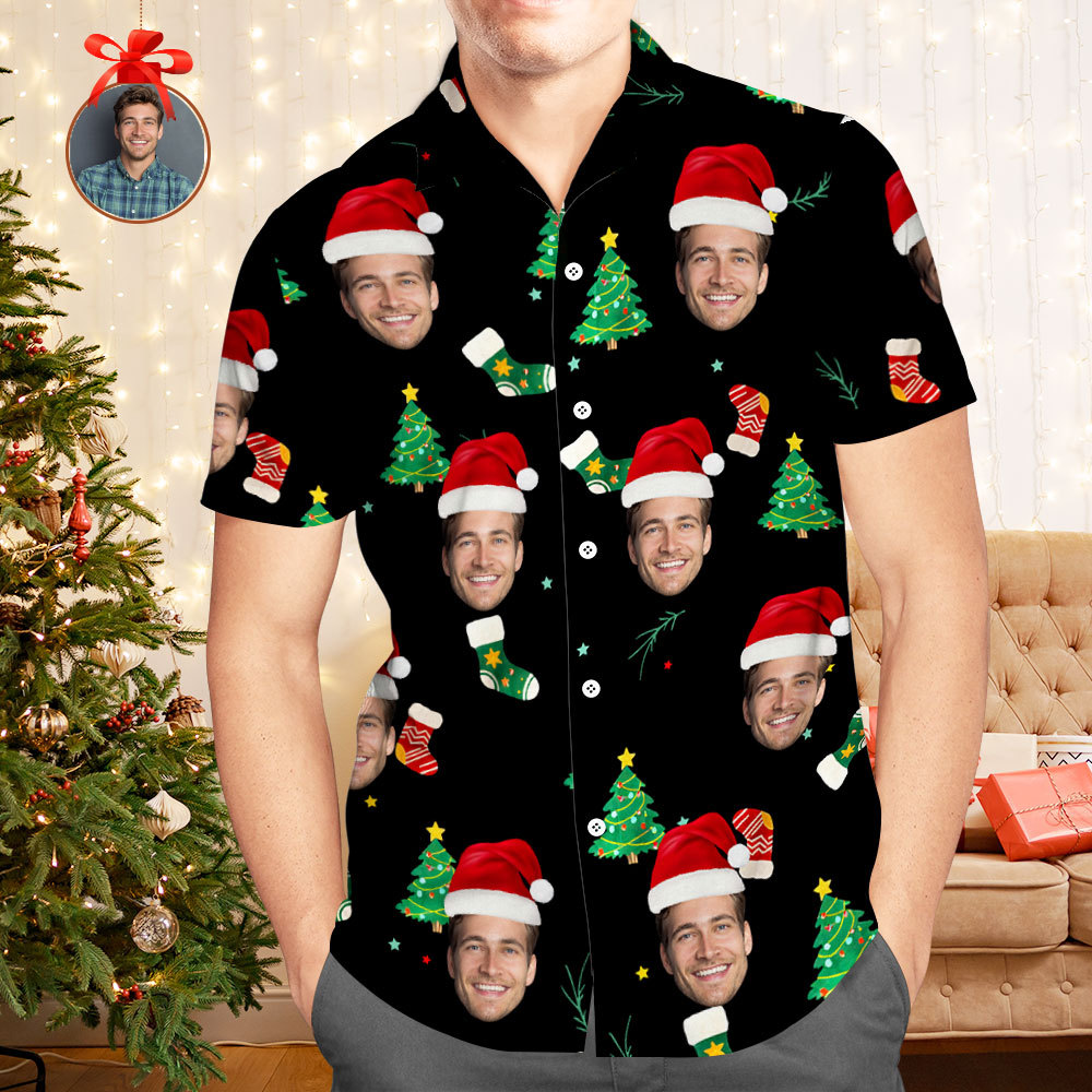 Camisa Hawaiana Con Árbol De Navidad Y Cara Personalizada, El Mejor Regalo De Navidad Para Familiares Y Amigos. Camisa Hawaiana Con Cara Personalizada. - miscalcetinescaramx