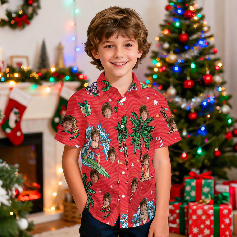 Camisa Hawaiana Personalizada Con Luz Navideña Divertida Para Niños, Camisa Hawaiana Personalizada Con Cara, Camisa Hawaiana Con Foto Personalizada Para Niños, Regalo - miscalcetinescaramx