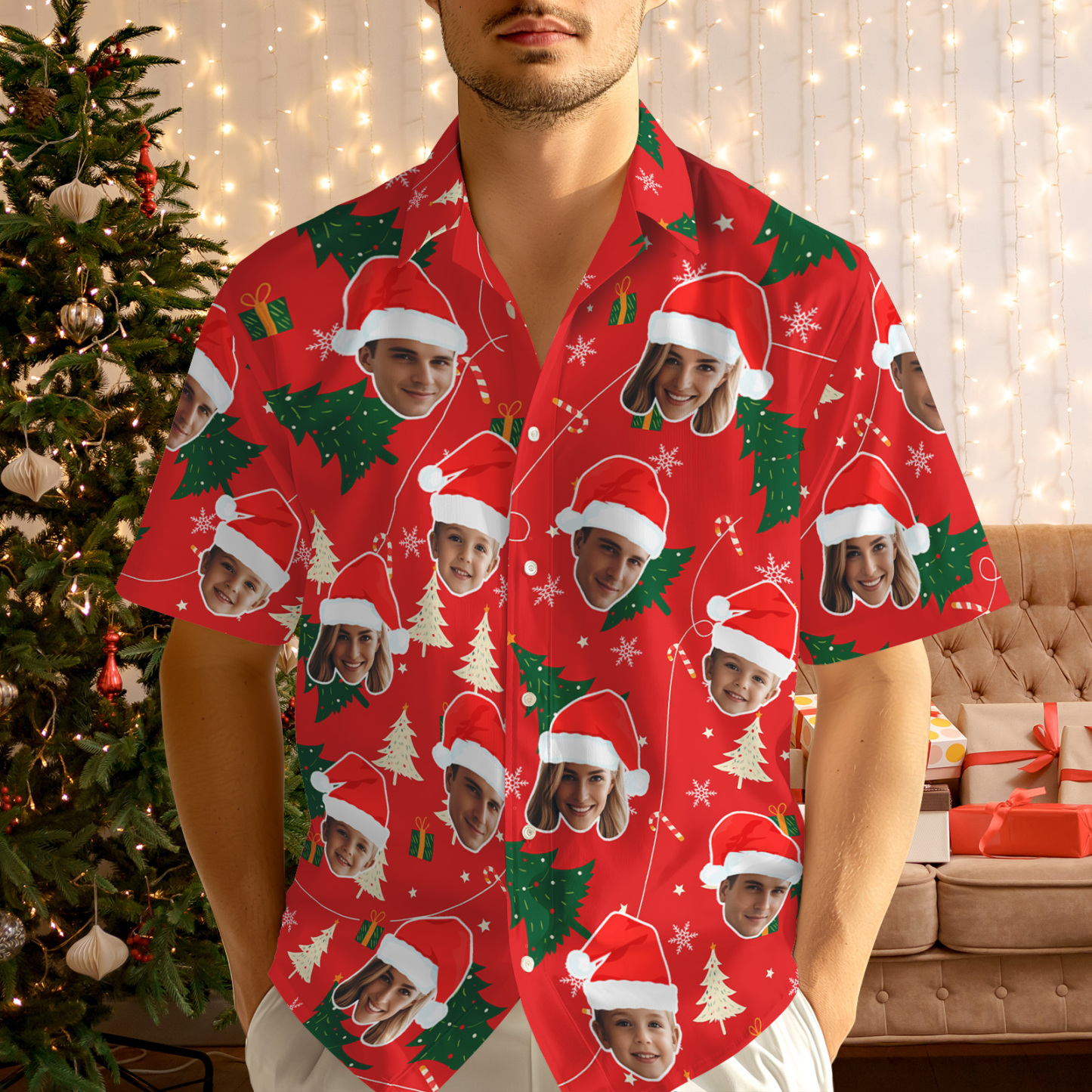 Camiseta Navideña Personalizada Con Cara, Camiseta Hawaiana Multicolor, Regalo De Navidad Para Familiares Y Amigos - miscalcetinescaramx