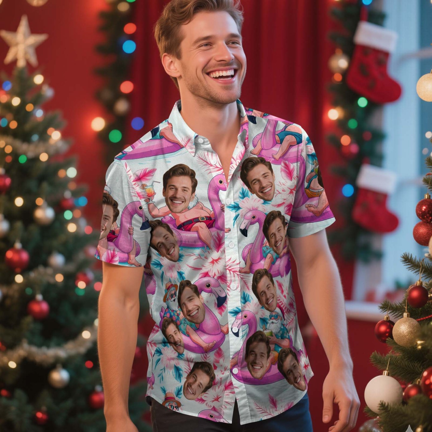 Camisa Hawaiana Personalizada Con Rostro Rosa Claro, Edad Y Nombre, Camisa Hawaiana Personalizada Para Hombre Con Foto De Rostro, Camisa Hawaiana, Camisa Aloha, Regalo De Cumpleaños Y Navidad - miscalcetinescaramx