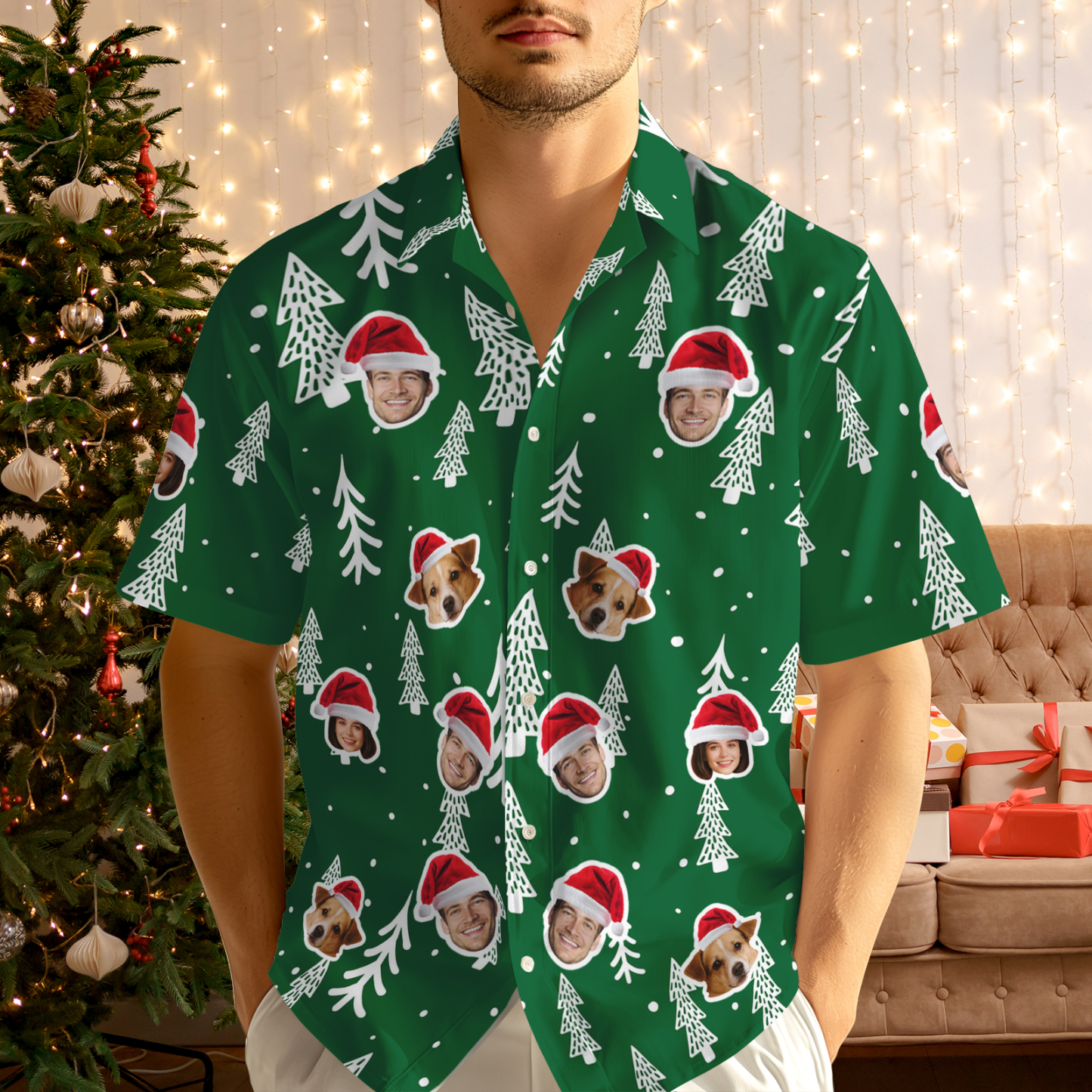 Camisa Hawaiana Navideña Personalizada Con Cara De Feliz Navidad, Regalo Para Familiares Y Amigos, Regalo De Navidad. - miscalcetinescaramx