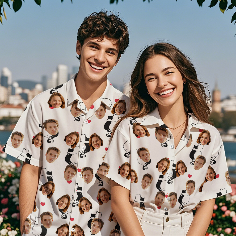 Camisa Hawaiana De Cara De Pareja Personalizada Camisa De Posición Linda Camisa Hawaiana De Pareja Personalizada Con Foto De Cara Camisa Hawaiana Idea De Regalo De Aniversario - miscalcetinescaramx