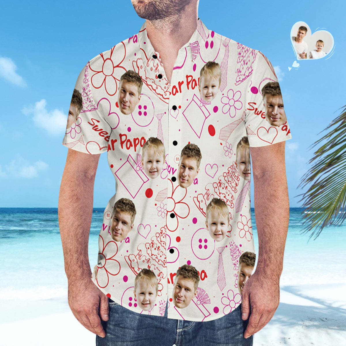 Camisa Hawaiana De Cara Personalizada Camisa Del Día Del Padre A Juego Regalo Del Día Del Padre - Papá Dulce - MyFaceSocksMX