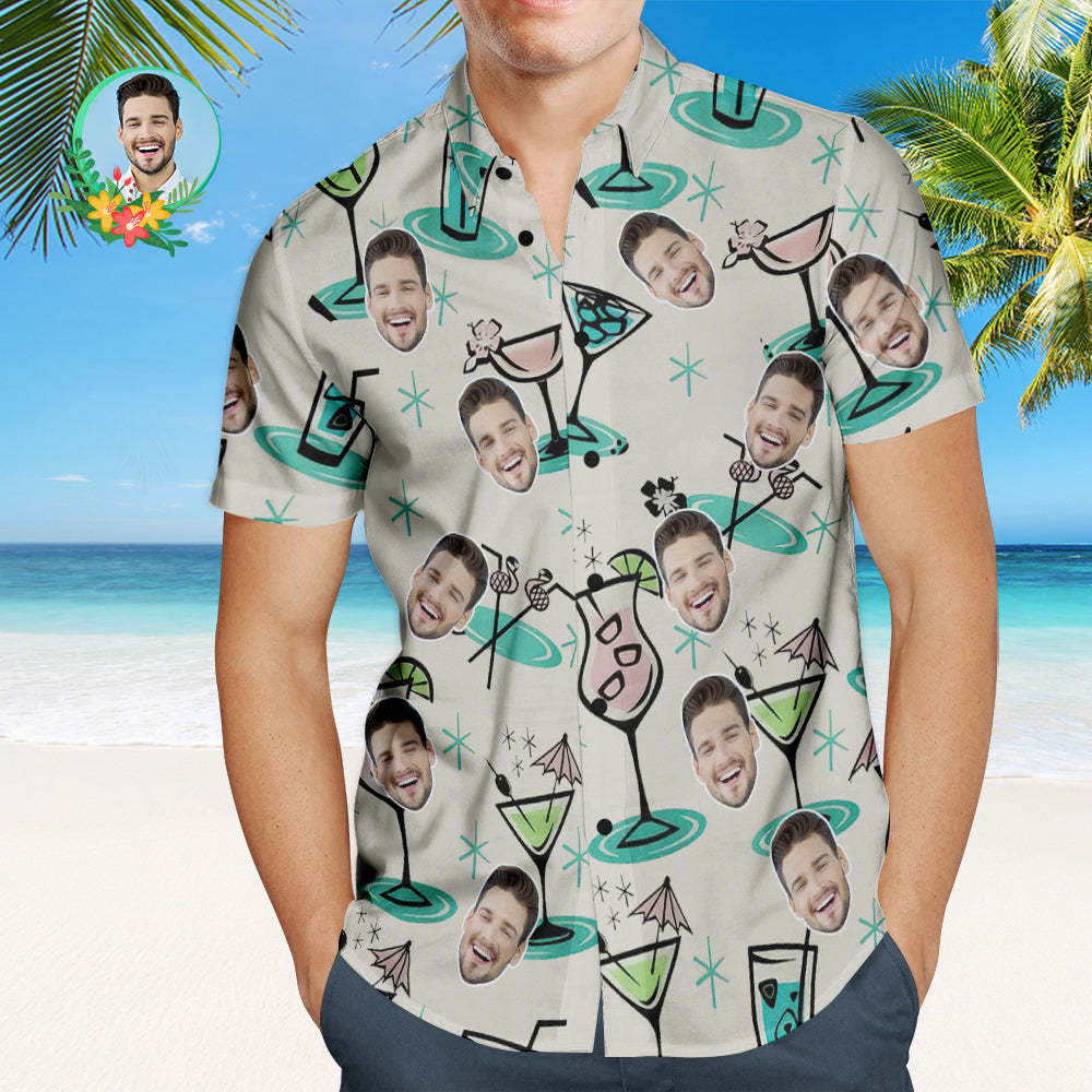 Camisa Hawaiana De Fiesta De Cóctel Personalizada Camisa De Cara Personalizada - MyFaceSocksMX