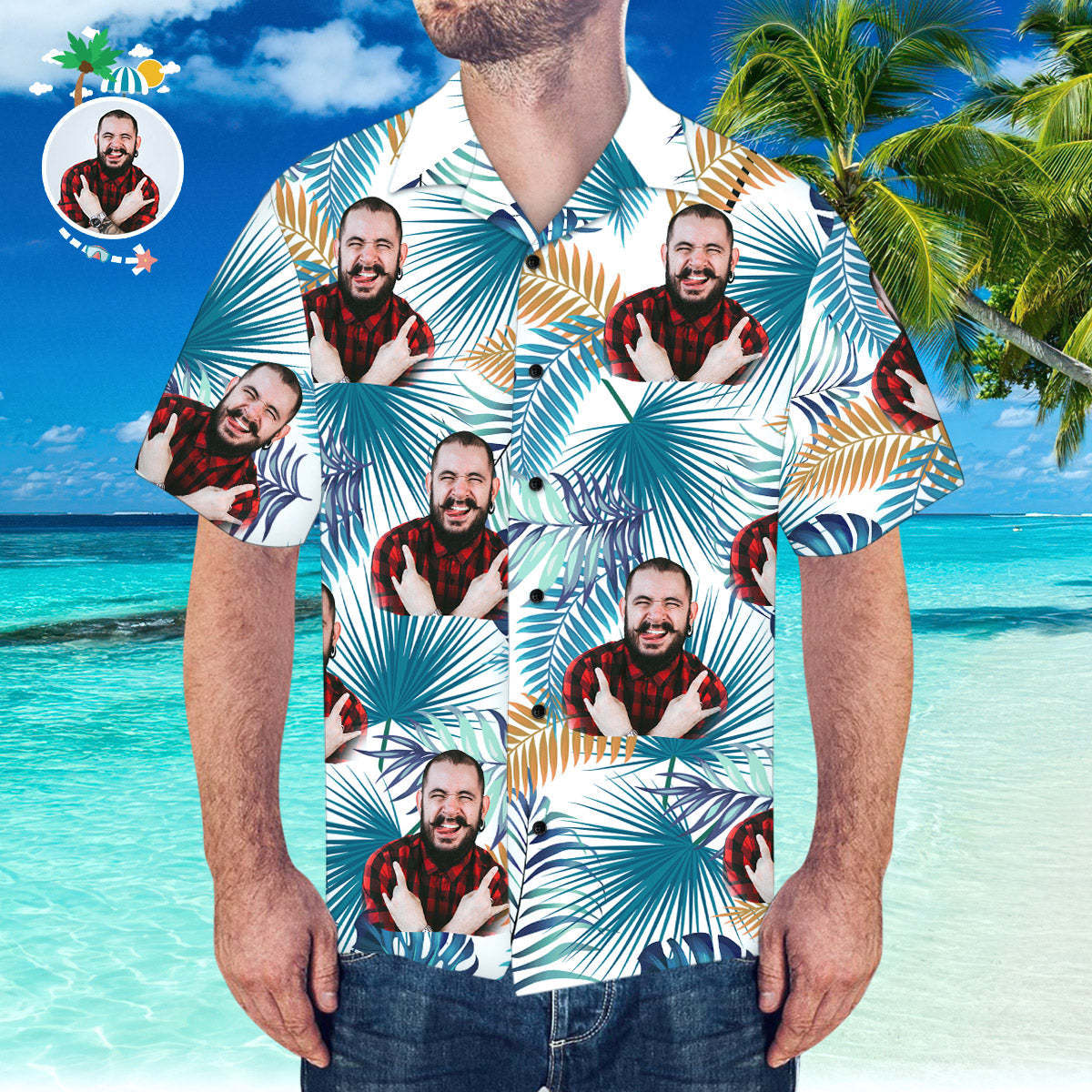 Camisa Hawaiana De Cara Personalizada Camisa Hawaiana De Playa De Verano Camisa Personalizada Con Cara De Novios - MyFaceSocksMX