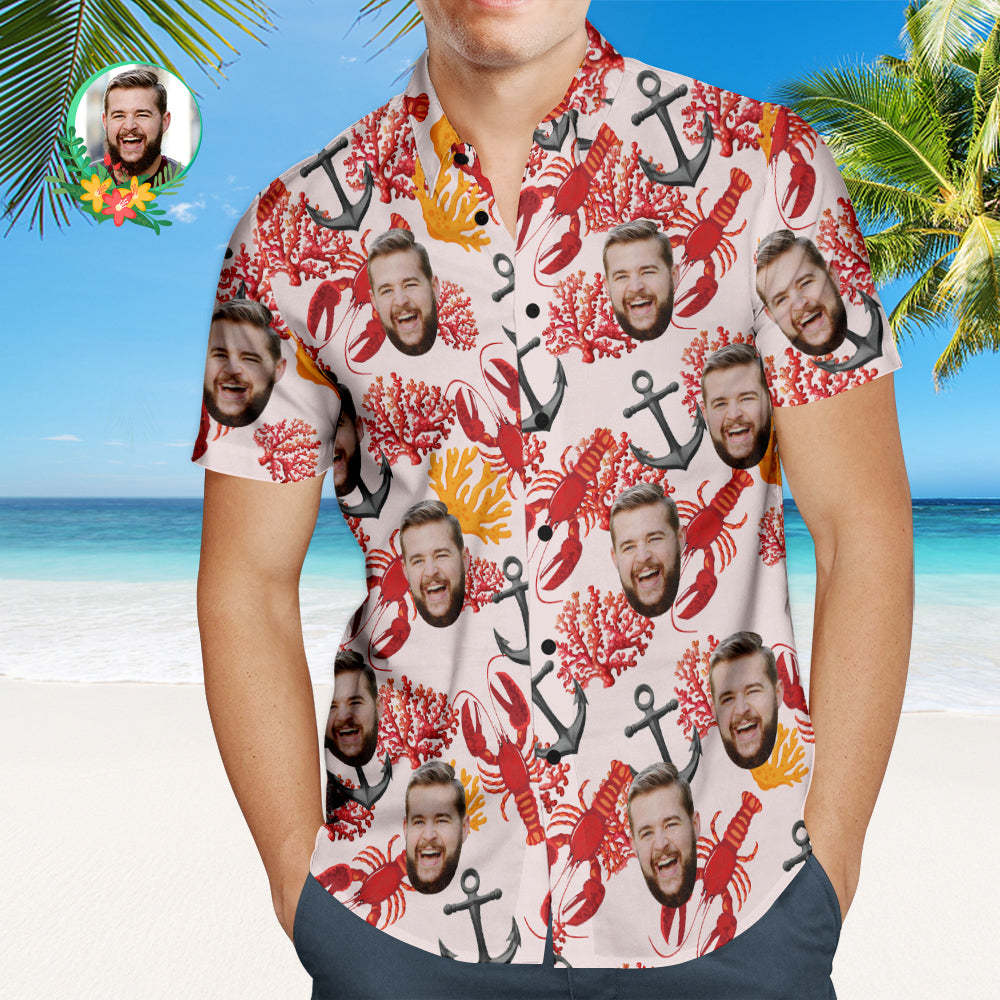 Camisa Hawaiana De Cara Personalizada Langosta Mundo Submarino Camisa De Cara Personalizada - MyFaceSocksMX