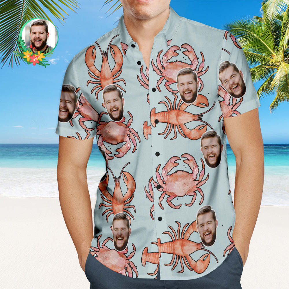 Camisa Hawaiana Con Cara Personalizada Langosta Y Cangrejo Comestible Camisa Con Cara Personalizada - MyFaceSocksMX