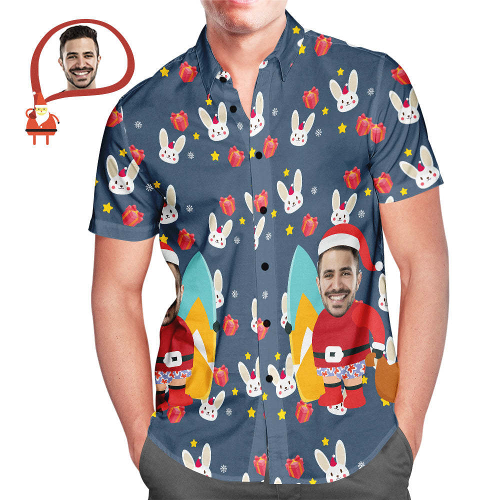 Camisa Hawaiana De Navidad Con Estampado De Cara De Papá Noel Personalizada, Regalo De Navidad Para Él - MyFaceSocksMX