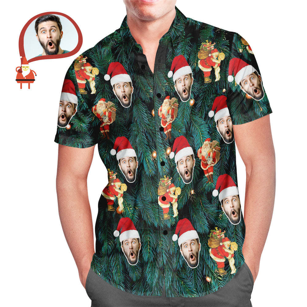 Camisa Hawaiana Estilo Árbol De Navidad Con Estampado Completo Para Hombre Con Cara Personalizada, Regalo De Navidad - MyFaceSocksMX