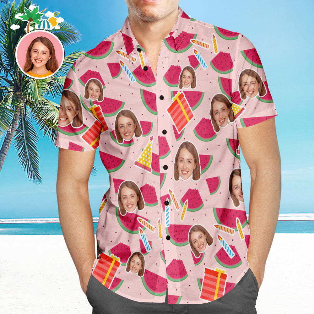 Camisa Hawaiana De Cara Personalizada En Toda La Impresión De Melones Para Hombre Camisa De Festival Regalo Para Él - MyFaceSocksMX