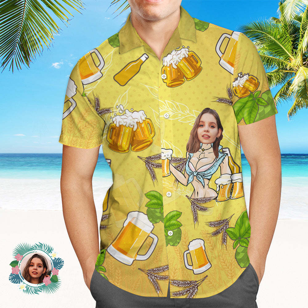 Camisa Hawaiana Con Cara Personalizada, Camisa Aloha Con Estampado Integral Para Hombre, Regalo: Niña Y Cerveza - MyFaceSocksMX