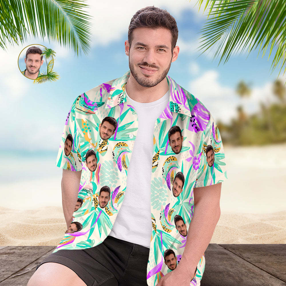 Camisa Hawaiana Con Cara Personalizada, Camisa Aloha Con Estampado Integral Para Hombre, Regalo - Flores Frescas - MyFaceSocksMX