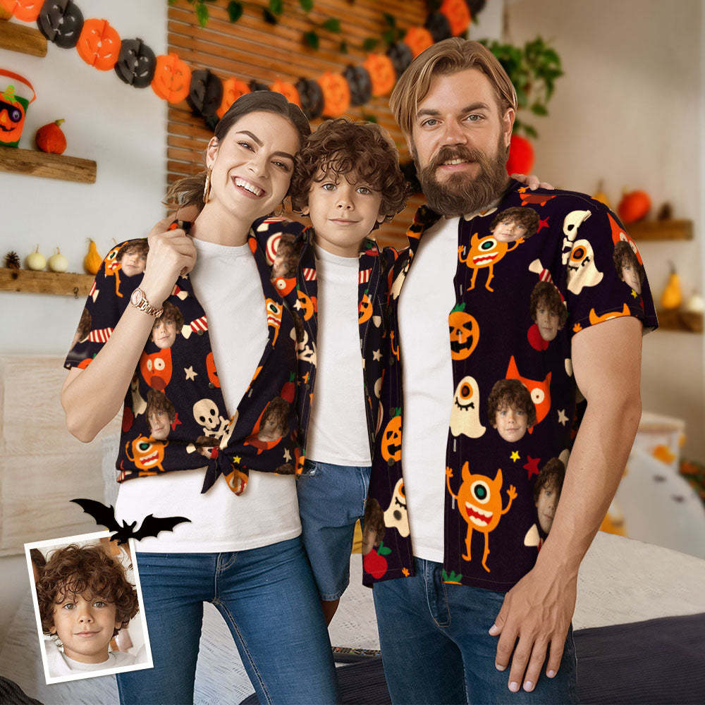 Traje Hawaiano A Juego De La Familia De La Cara Personalizada Camisas Hawaianas A Juego Divertidas De La Fiesta De Halloween - MyFaceSocksMX