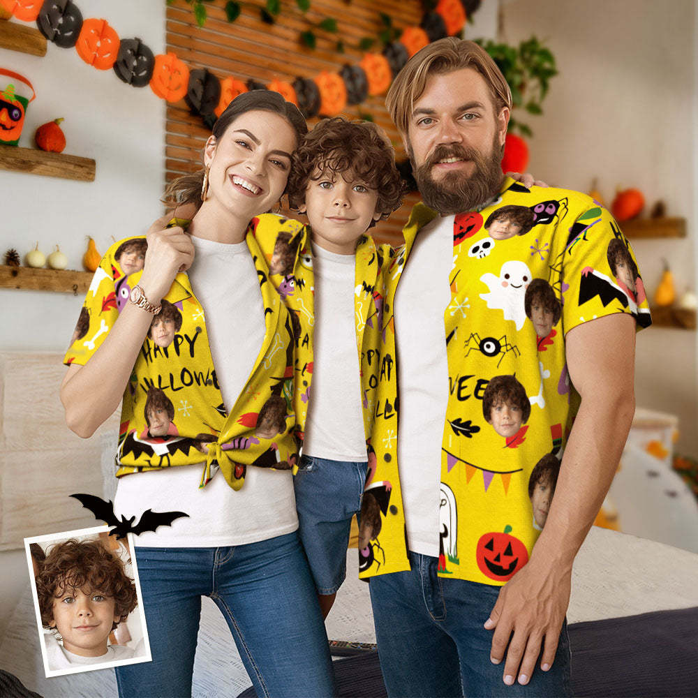 Juego De Aloha A Juego Con La Familia De Cara Personalizada Feliz Halloween Camisetas Hawaianas A Juego Personalizadas - MyFaceSocksMX