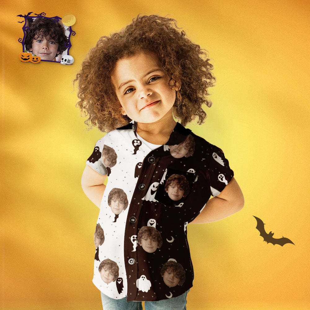 Camisa Hawaiana De Halloween Con Cara Personalizada Camisa De Dos Tonos Con Estampado De Halloween Para Niños - MyFaceSocksMX