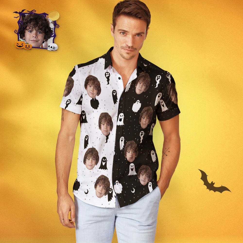 Camisa Hawaiana De Halloween Con Cara Personalizada Para Hombre Camisa De Dos Tonos Con Estampado De Halloween - MyFaceSocksMX