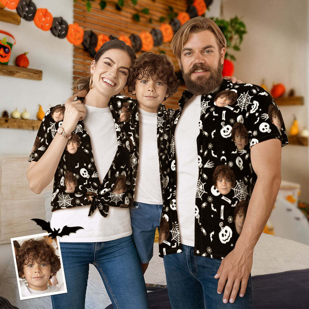 Traje Hawaiano A Juego Familiar Con Estampado De Halloween Divertido De Cara Personalizada - MyFaceSocksMX