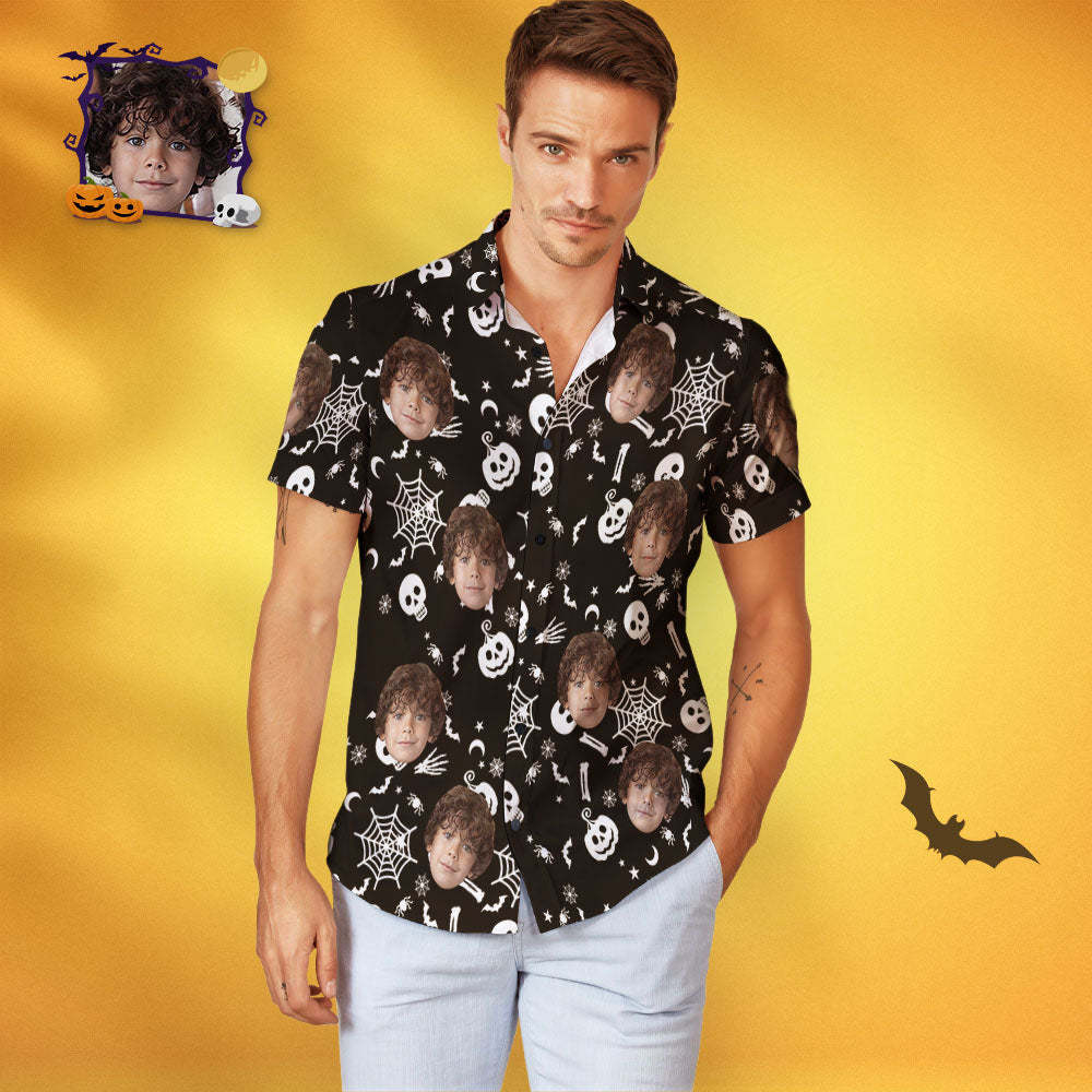 Traje Hawaiano A Juego Familiar Con Estampado De Halloween Divertido De Cara Personalizada - MyFaceSocksMX