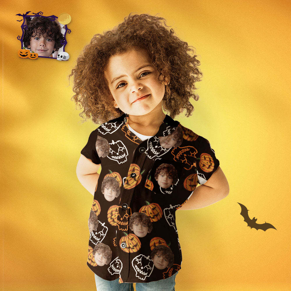 Camisa Hawaiana Con Cara Personalizada Para Niños Calabazas Divertidas Camisa Hawaiana Personalizada - MyFaceSocksMX