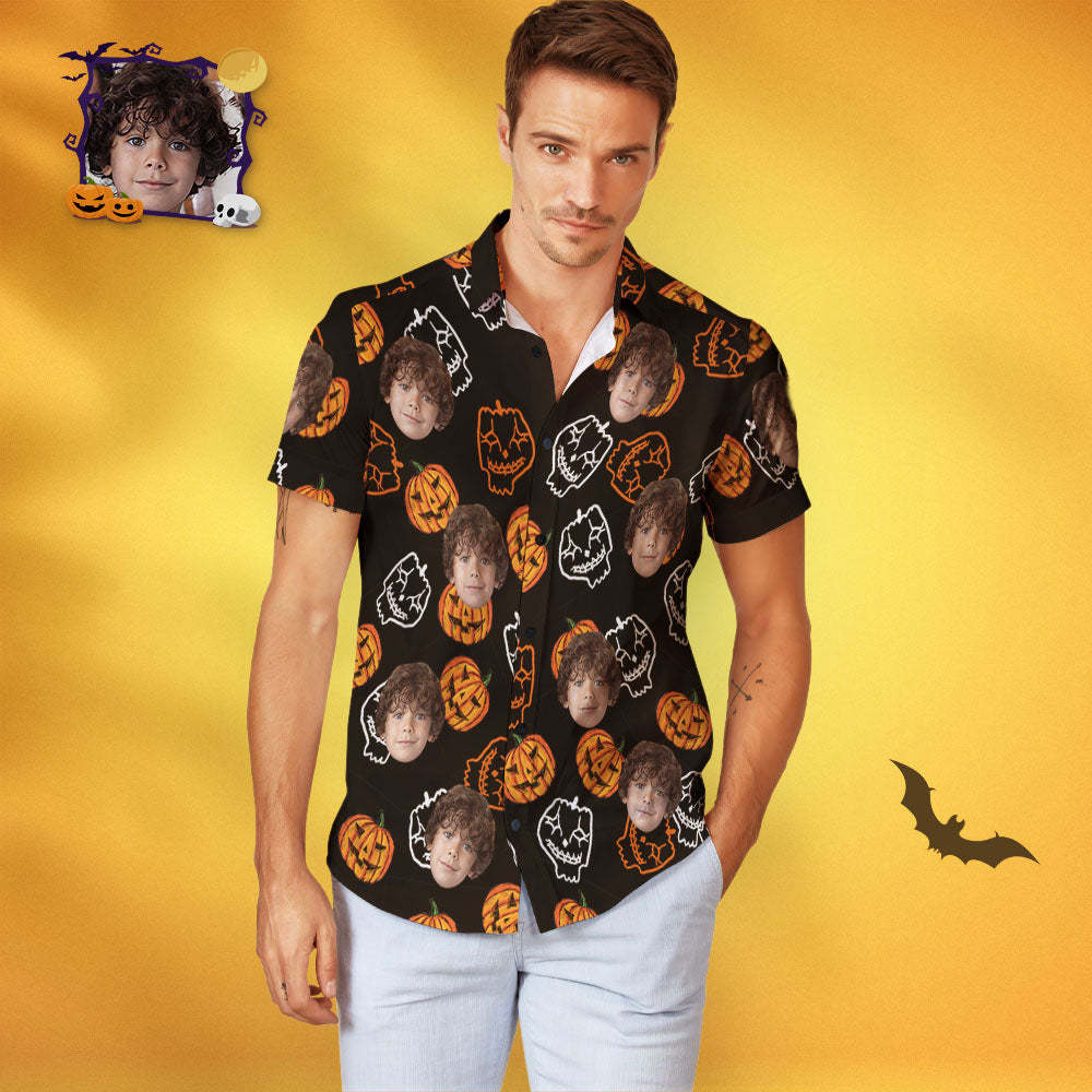 Traje Hawaiano A Juego Con La Familia De La Cara Personalizada Calabazas Divertidas A Juego Con Las Camisas Hawaianas - MyFaceSocksMX