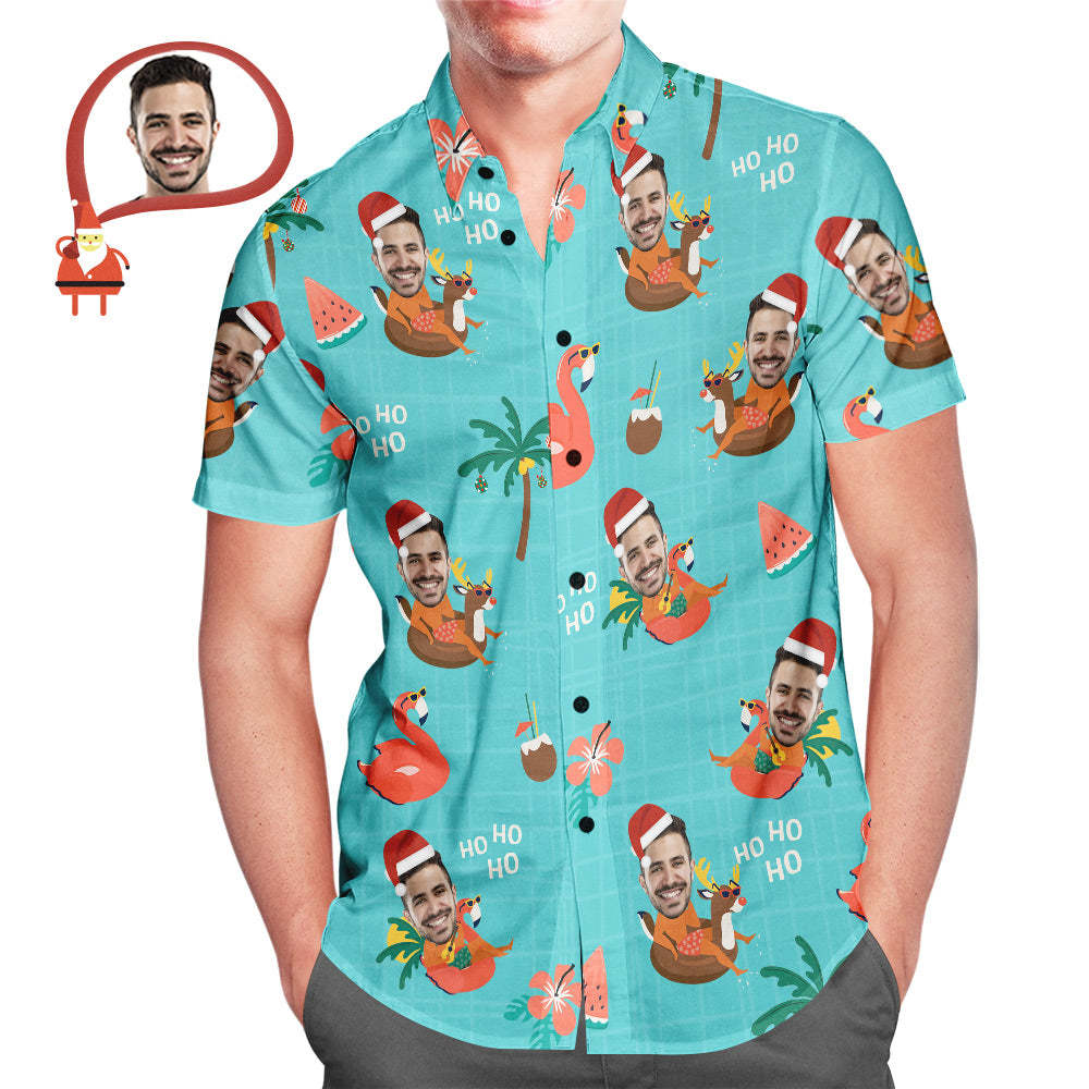 Camisa Hawaiana Personalizada Para Fiesta En La Piscina De Navidad Con Cara, Regalo De Navidad Personalizado Para Hombre - MyFaceSocksMX