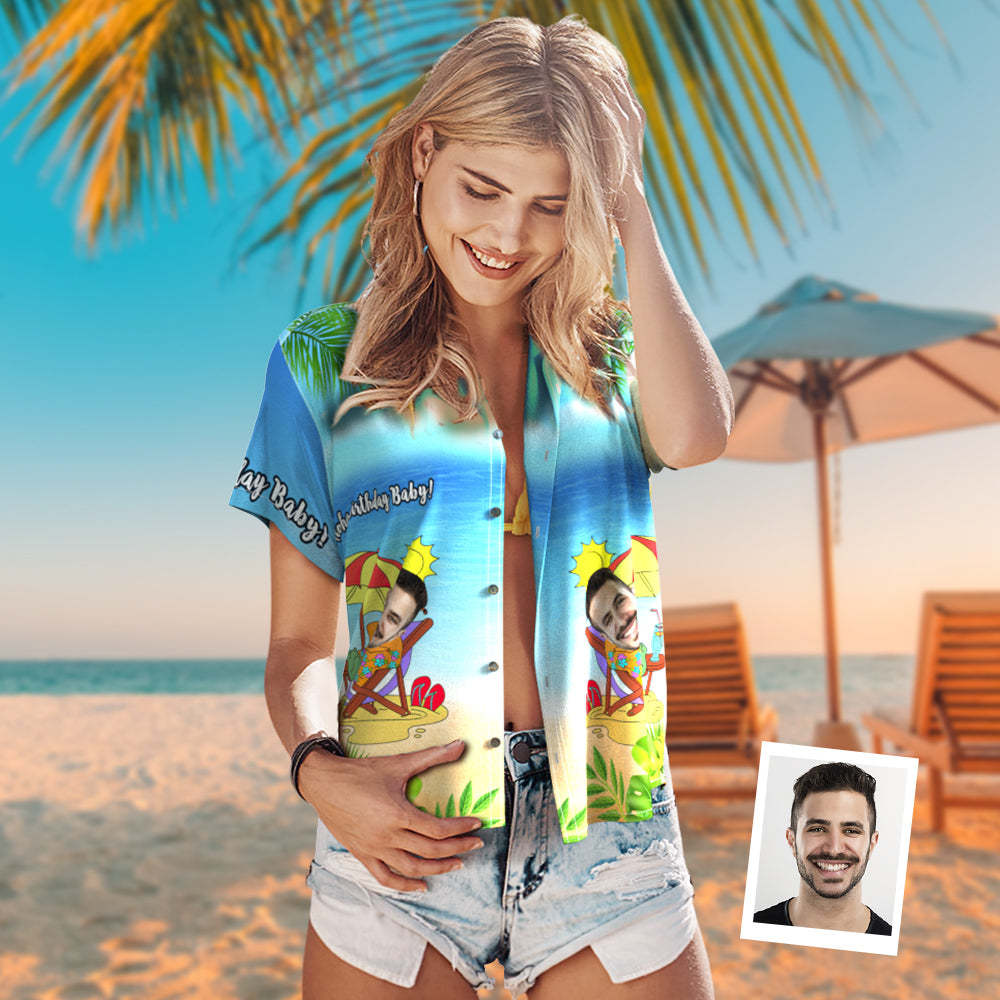 Foto Personalizada Camisa Hawaiana Pareja Viste Cara Personalizada Camisa Hawaiana Cumpleaños Bebé - MyFaceSocksES