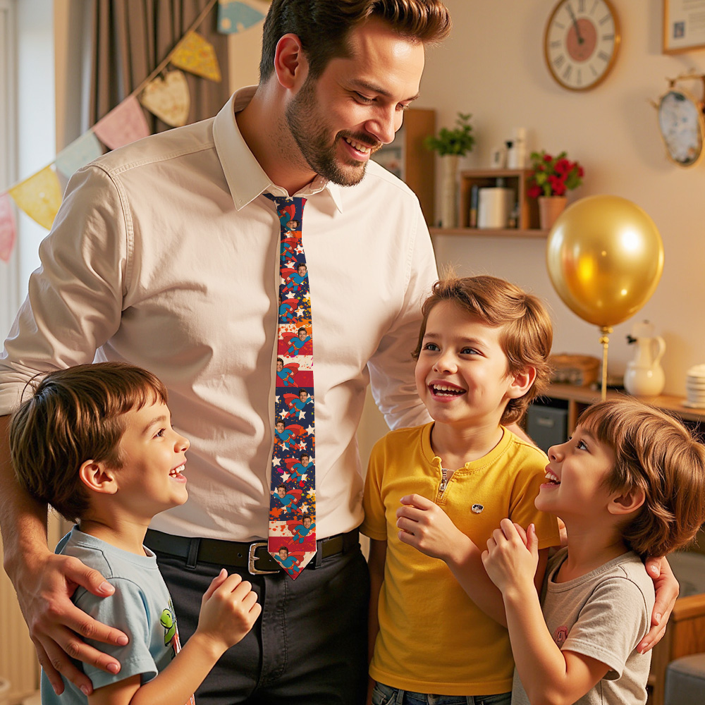 Corbata Personalizada Con Cara De Papá. Corbata De Superhéroe Personalizada Con Foto. Regalo Para Él.