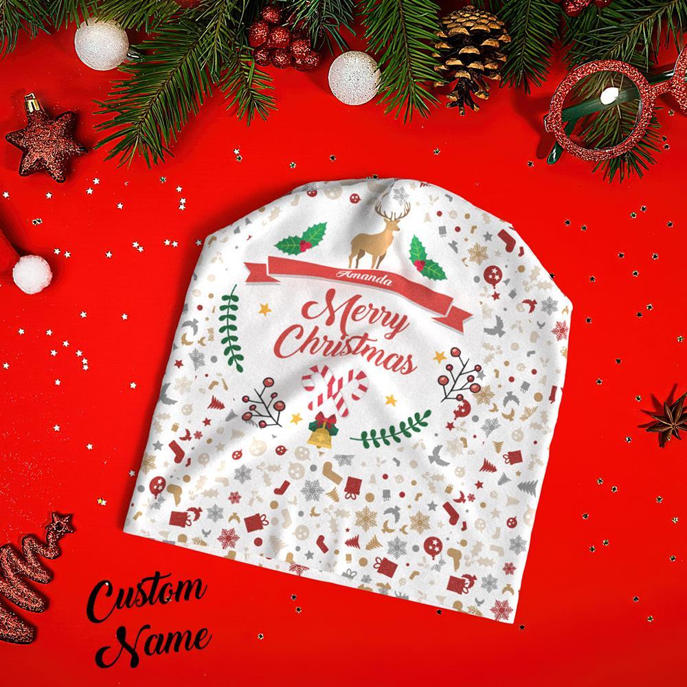 Gorra De Jersey Con Estampado Completo Personalizado Con Texto Gorros De Gorrita Tejida Personalizados Regalo De Navidad Para Él - Feliz Navidad - MyFaceSocksMX