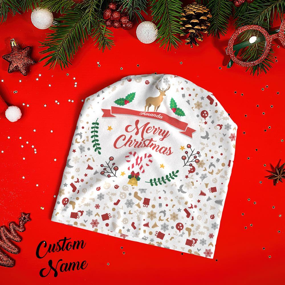 Gorra De Jersey Con Estampado Completo Personalizado Con Texto Gorros De Gorrita Tejida Personalizados Regalo De Navidad Para Él - Feliz Navidad - MyFaceSocksMX