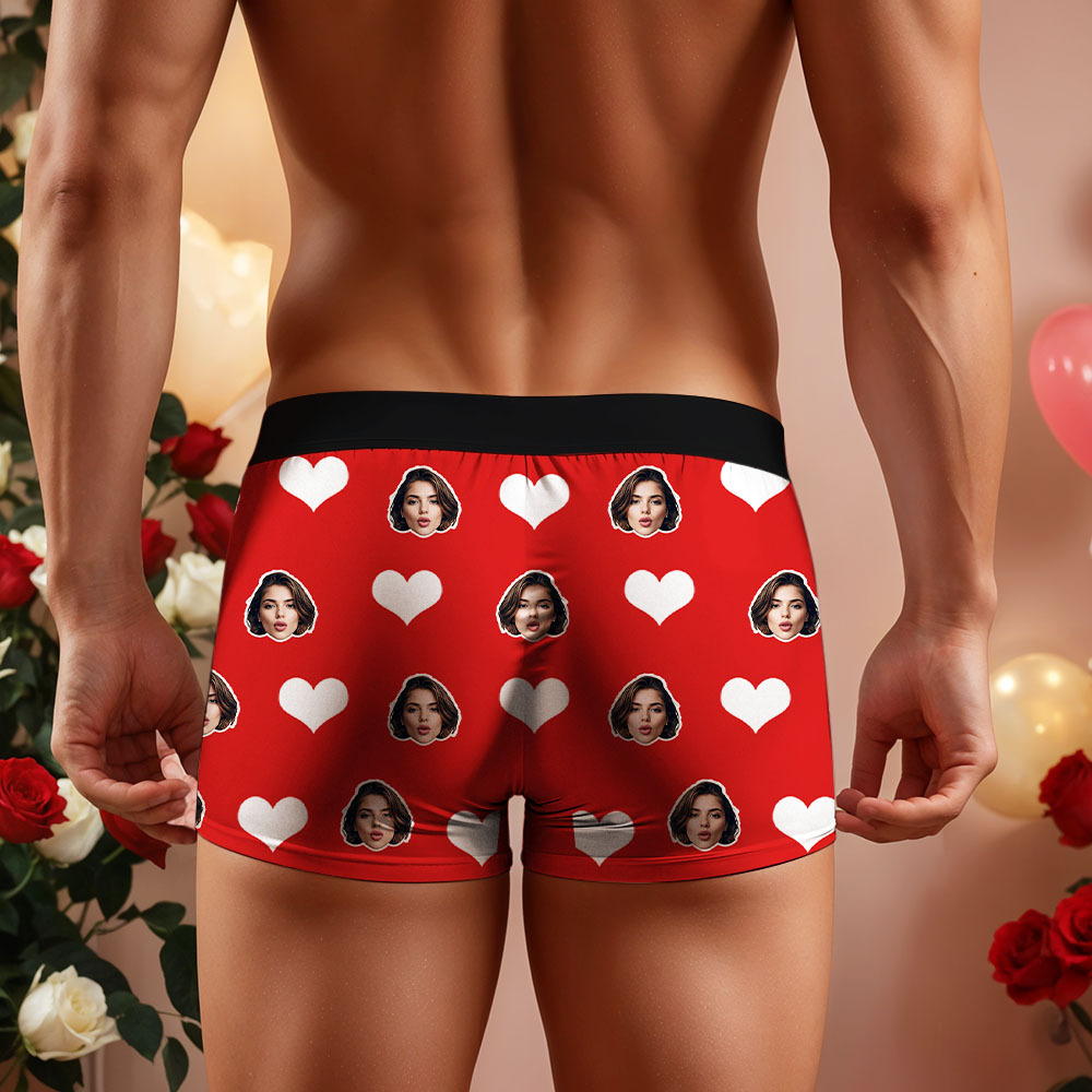 Calzoncillos Tipo Bóxer Con Cara Personalizada Para Hombre, Calzoncillos Tipo Bóxer Con Forma De Corazón Rojo, Ropa Interior Para El Día De San Valentín, Regalo - miscalcetinescaramx