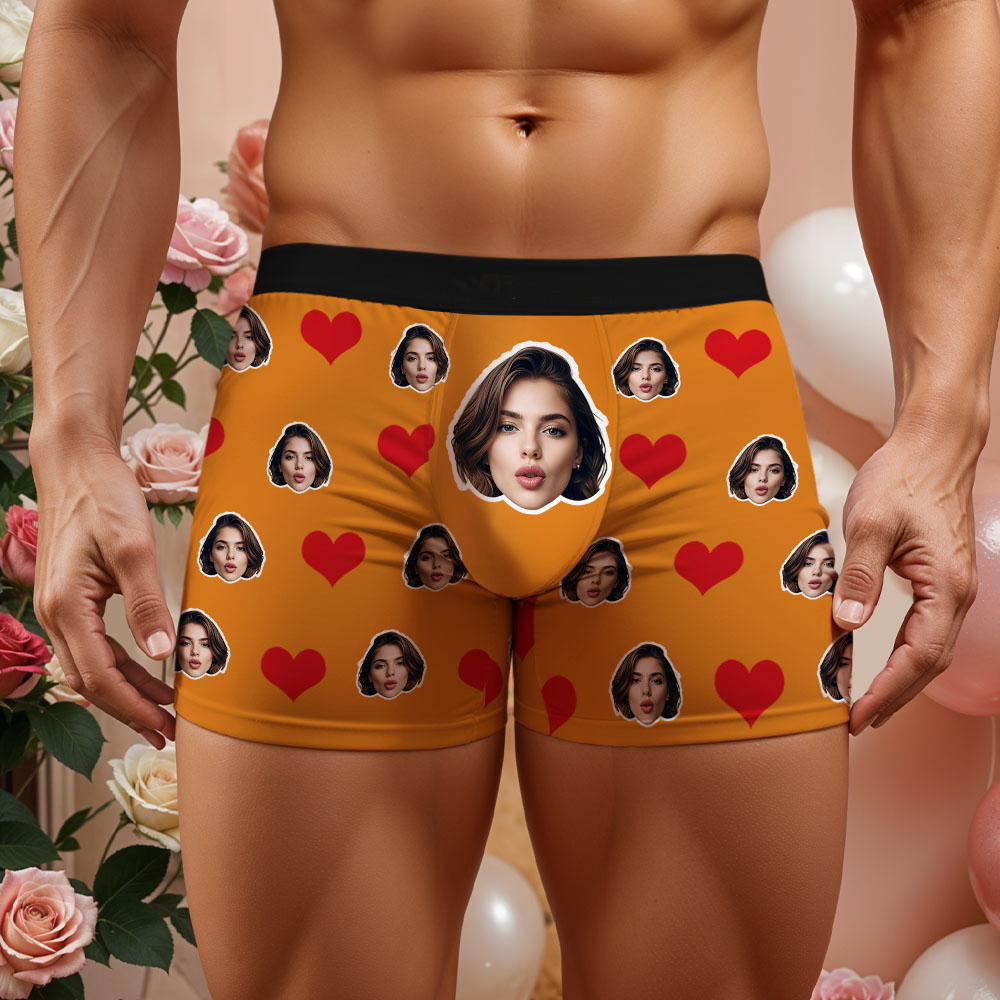 Calzoncillos Tipo Bóxer Con Cara Personalizada Para Hombre, Calzoncillos Tipo Bóxer Con Forma De Corazón Rojo, Ropa Interior Para El Día De San Valentín, Regalo - miscalcetinescaramx
