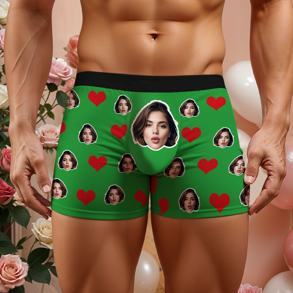 Calzoncillos Tipo Bóxer Con Cara Personalizada Para Hombre, Calzoncillos Tipo Bóxer Con Forma De Corazón Rojo, Ropa Interior Para El Día De San Valentín, Regalo - miscalcetinescaramx