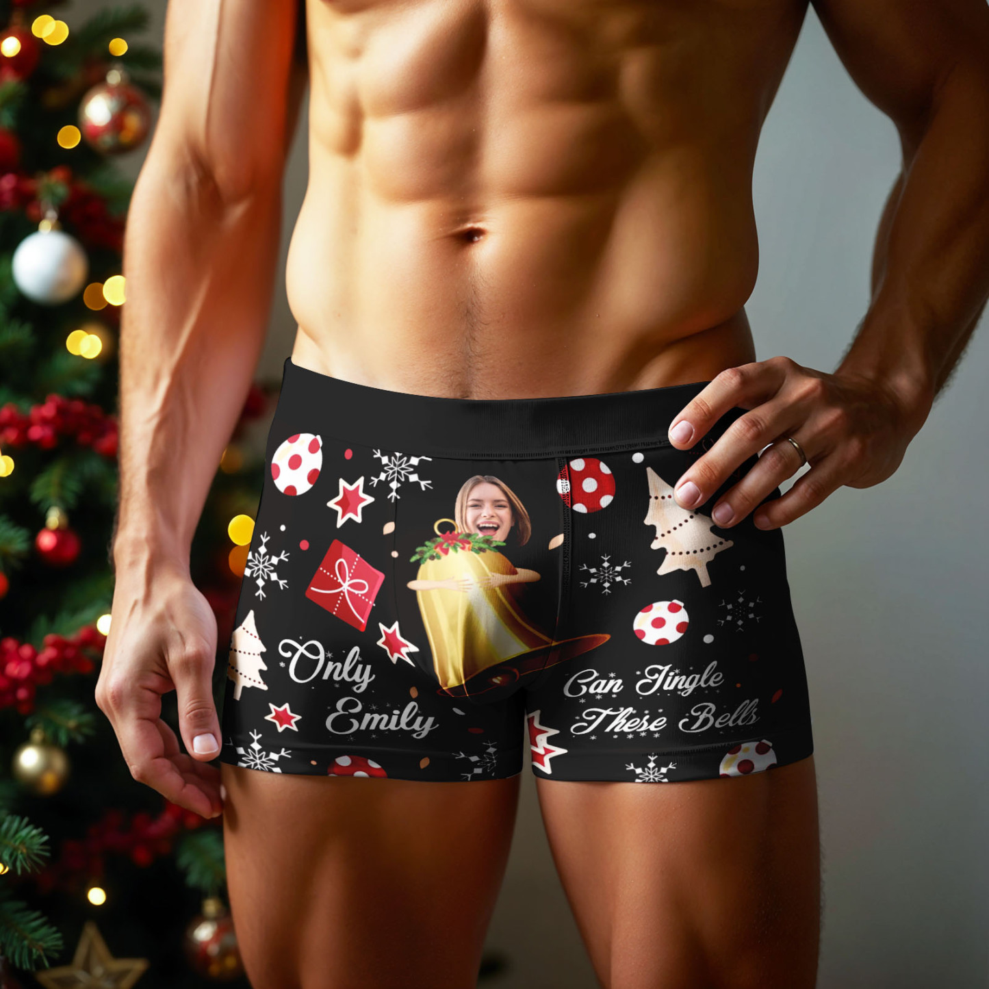 Calzoncillos Bóxer Personalizados Con Cara Para Hombre, Regalo De Papá Noel, Solo Emily Puede Hacer Sonar Estas Campanas, Foto Personalizada, Calzoncillos Bóxer Divertidos Para Hombre - miscalcetinescaramx