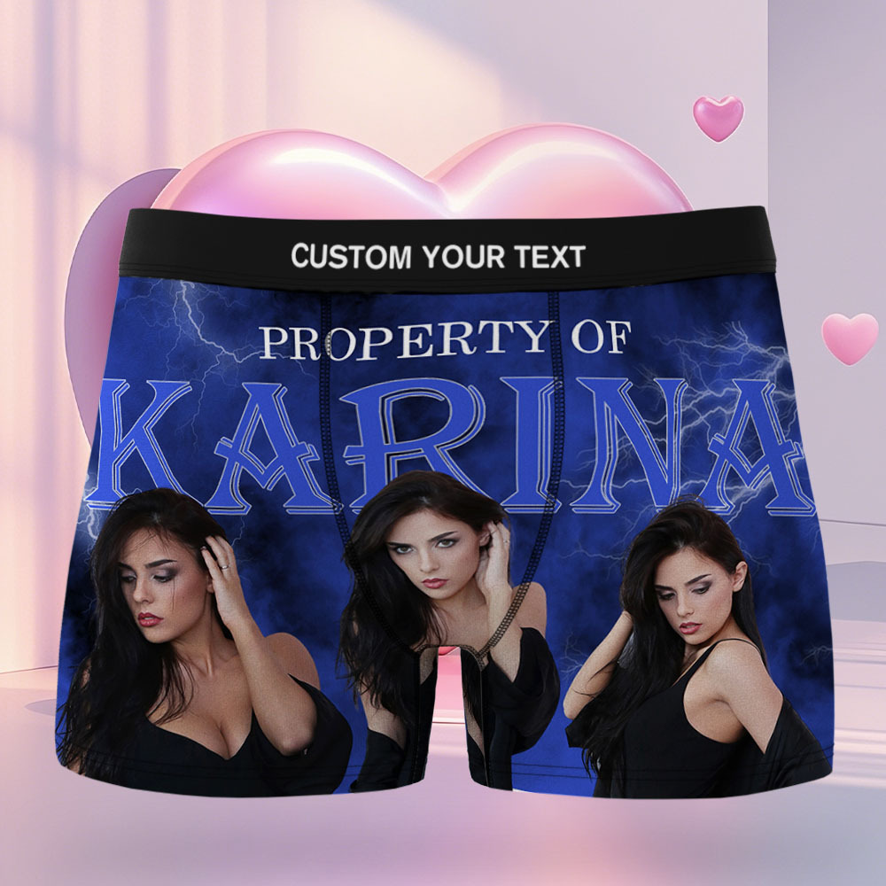 Bóxer Azul Con Foto Vintage Personalizada Para Hombre, Con Cinturón Personalizado Y Cara A Color, Ropa Interior Para San Valentín - miscalcetinescaramx