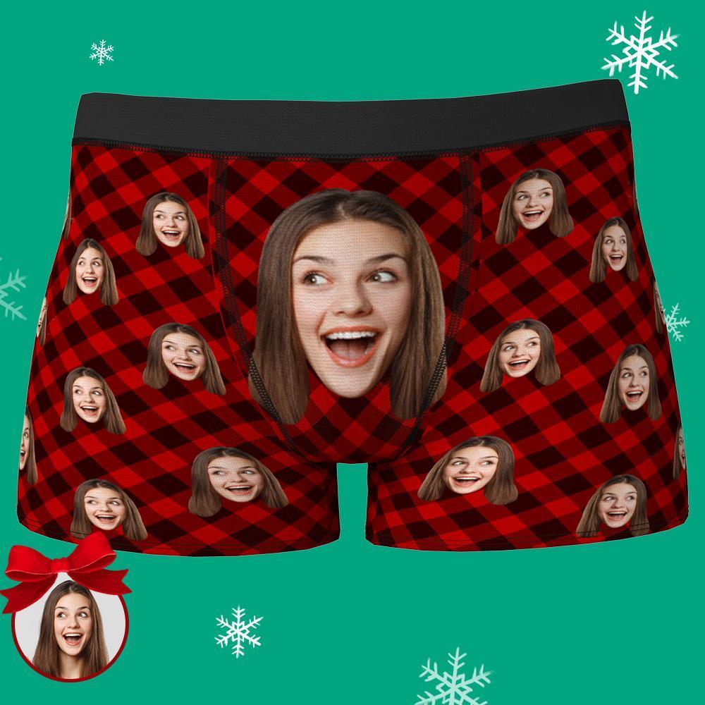 Boxer personalizado con foto,Regalos de Navidad-Cuadros rojos y negros