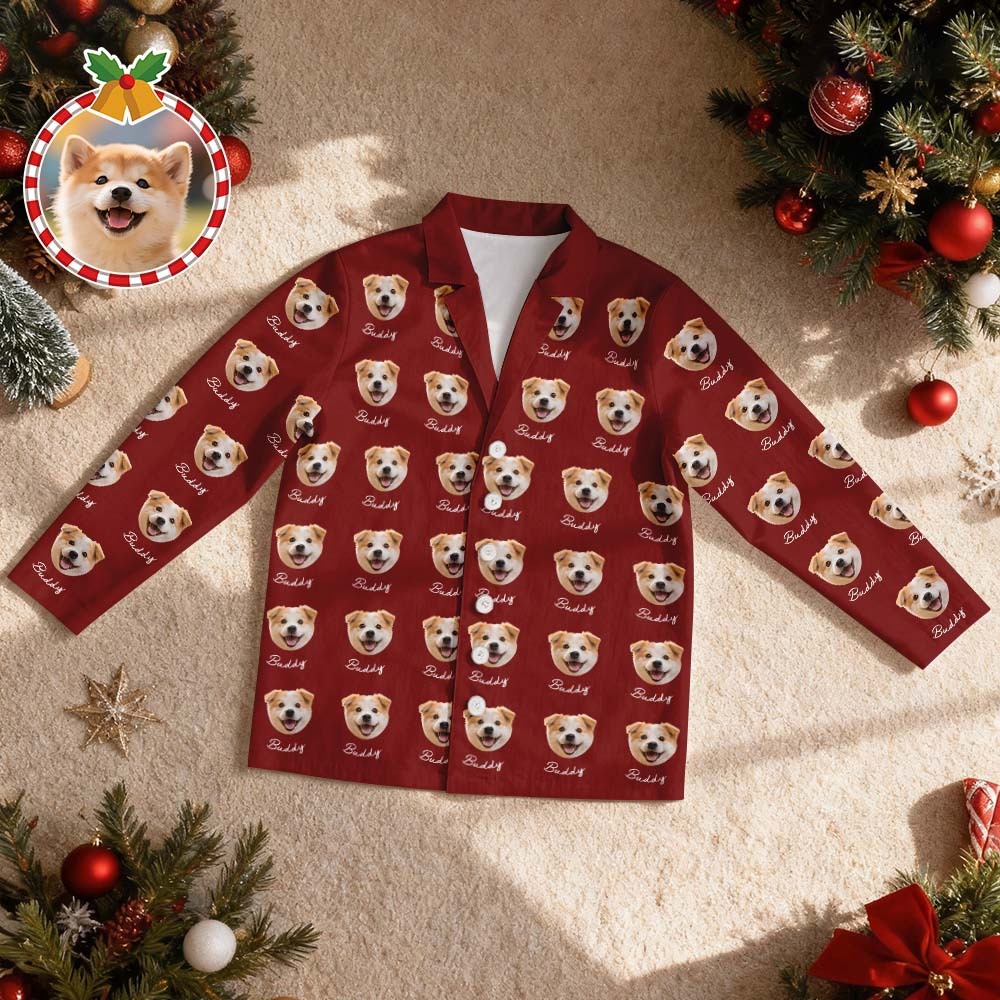 Pijama Navideño Azul Personalizado Con Cara De Mascota. Pijama De Manga Larga Personalizado Para Perro Y Gato Con Nombre. Regalo Perfecto Para Los Amantes De Las Mascotas. - miscalcetinescaramx