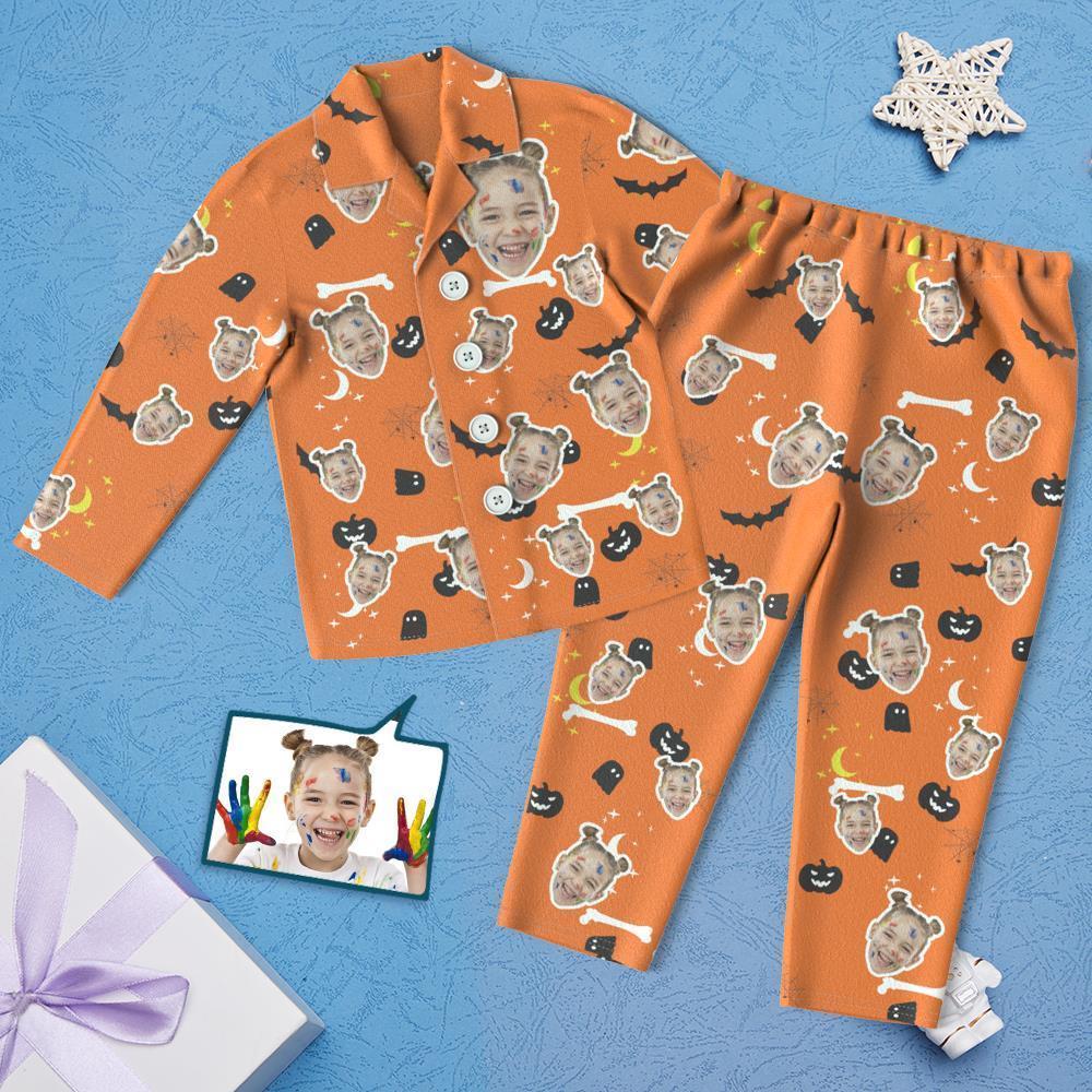 Pijamas De Halloween Para Niños Con Cara Personalizada Para Niños Pijamas Con Estampado De Murciélago De Calabaza - MyFaceSocksMX